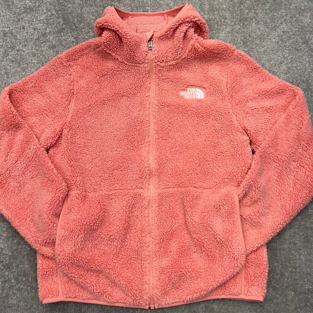 THE NORTH FACE Girl's XL Fleece Full Zip Hoodie Sherpa Outdoor Fuzzy Teddy Pink - Picture 3 of 16